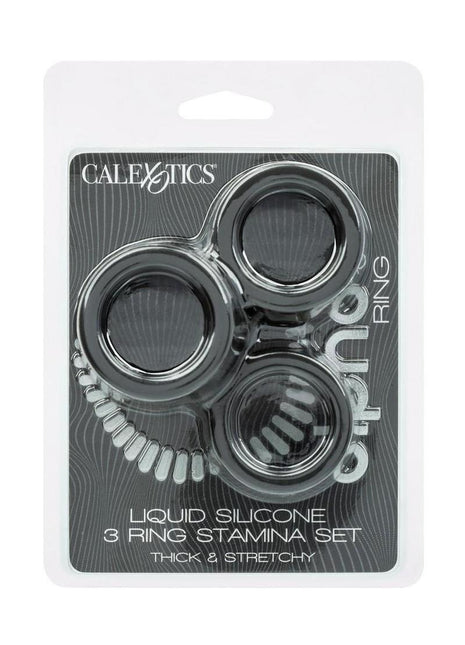 Alpha Liquid Silicone Cock Ring Endurance - Black - 3 Piece/Set