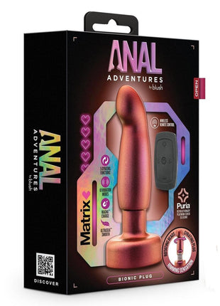 Anal Adventures Matrix Bionic Plug Rechargeable Silicone Anal Plug with Remote - Cosmic - Brown/Copper