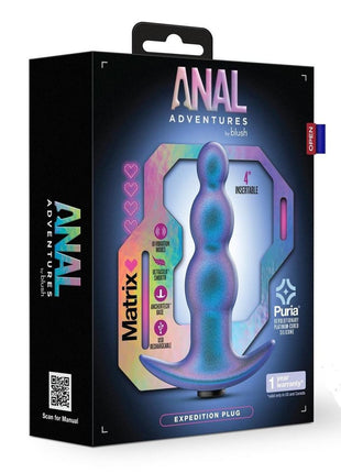 Anal Adventures Matrix Expedition Plug Silicone Rechargeable Anal Plug - Lunar - Blue
