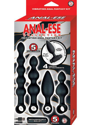 Anal-Ese Collection Silicone Rechargeable Vibrating Anal Fantasy Kit - Black - Set Of 5