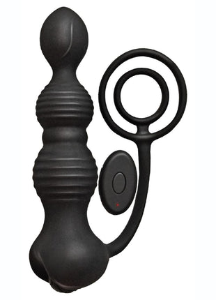 Anal-Ese Silicone Rechargeable Anal Plug and Cock Ring with Remote Control - Black