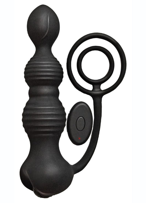 Anal-Ese Silicone Rechargeable Anal Plug and Cock Ring with Remote Control - Black