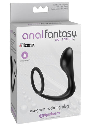 Anal Fantasy Collection Ass-Gasm Cock Ring Plug - Black - 4in