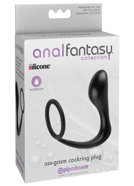 Anal Fantasy Collection Ass-Gasm Cock Ring Plug - Black - 4in