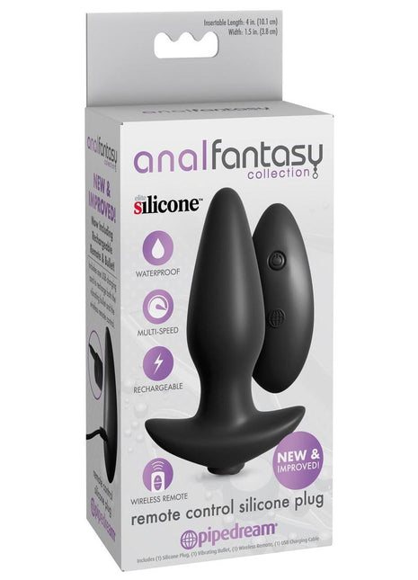 Anal Fantasy Collection Remote Control Silicone Plug Waterproof - Black - 4in