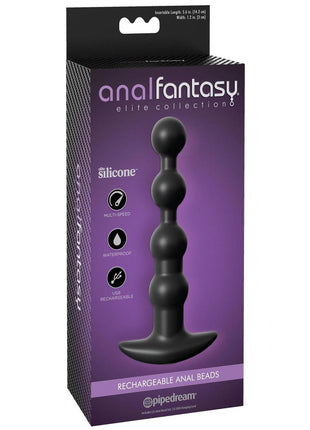 Anal Fantasy Elite Silicone Rechargeable Anal Beads Waterproof - Black