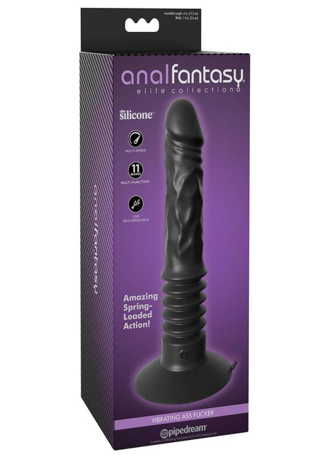 Anal Fantasy Elite Silicone Vibrating Ass Fucker USB Rechargeable Thrusting Dildo - Black