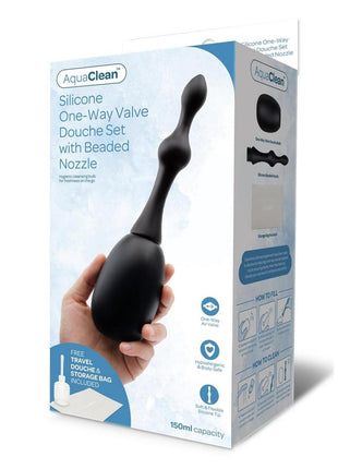 Aquaclean 150ml One Way Valve Douche with Anal Bead Nozzle - Black
