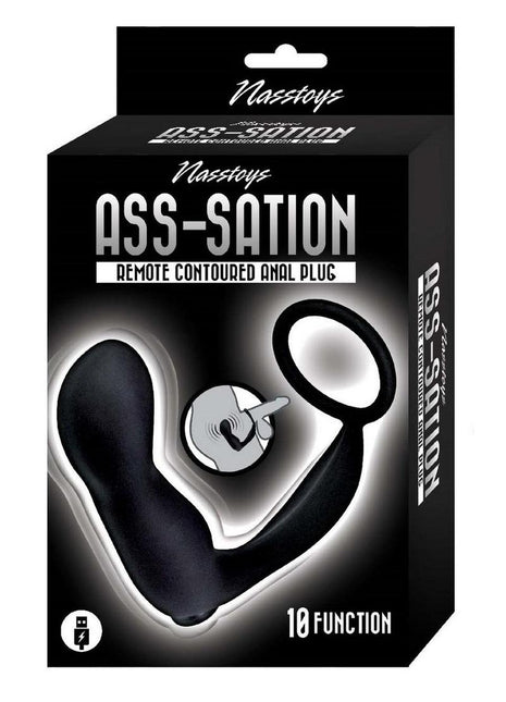 Ass-Sation Remote Controlled Contoured Rechargeable Silicone Anal Plug - Black