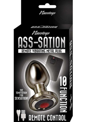Ass-Sation Remote Control Rechargeable Vibrating Metal Anal Plug - Black/Metal