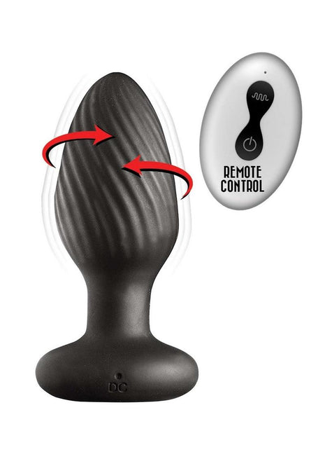 Ass-Sation Remote Vibrating and Rotating Rechargeable Silicone Anal Plug - Black