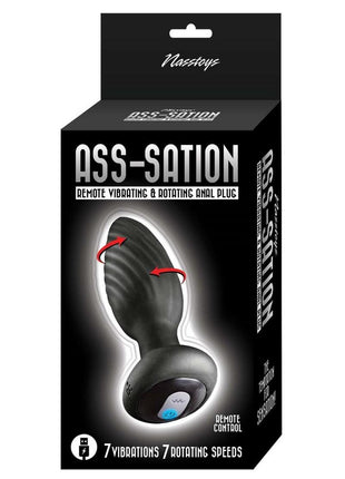 Ass-Sation Remote Vibrating and Rotating Rechargeable Silicone Anal Plug - Black