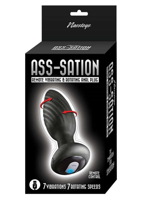 Ass-Sation Remote Vibrating and Rotating Rechargeable Silicone Anal Plug - Black
