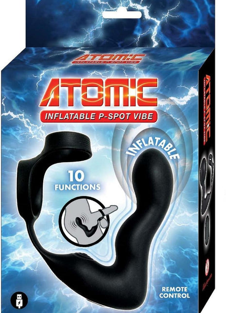 Atomic Inflatable P-Spot Rechargeable Silicone Vibrator with Remote - Black