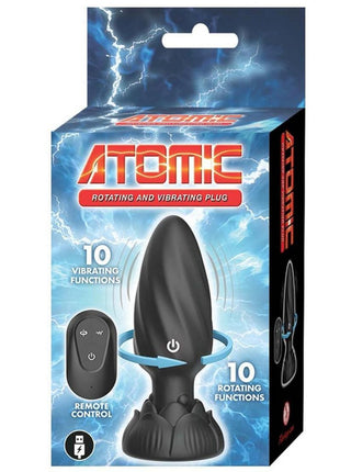 Atomic Rotating Vibrating Rechargeable Silicone Plug with Remote Control - Black