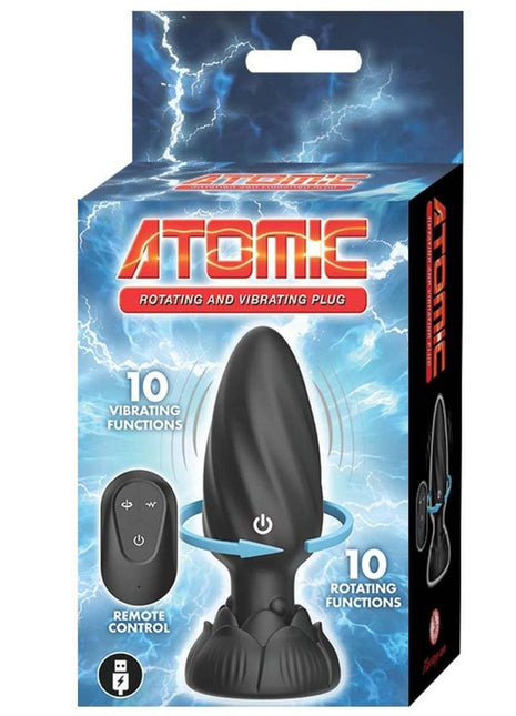 Atomic Rotating Vibrating Rechargeable Silicone Plug with Remote Control - Black