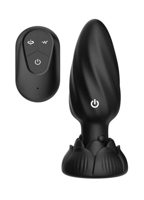 Atomic Rotating Vibrating Rechargeable Silicone Plug with Remote Control - Black