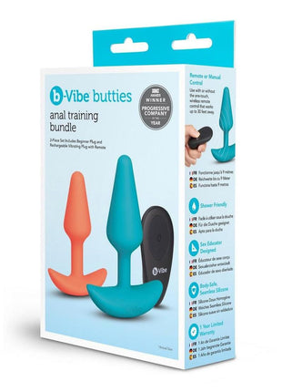 B-Vibe Butties Silicone Anal Training Set with Remote Control - Orange/Teal - 2 Pc