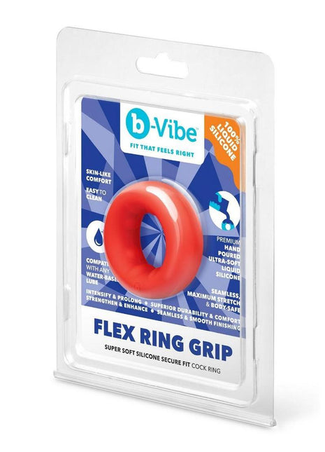 B-Vibe Flex Ring Grip Silicone Cock Ring - Red