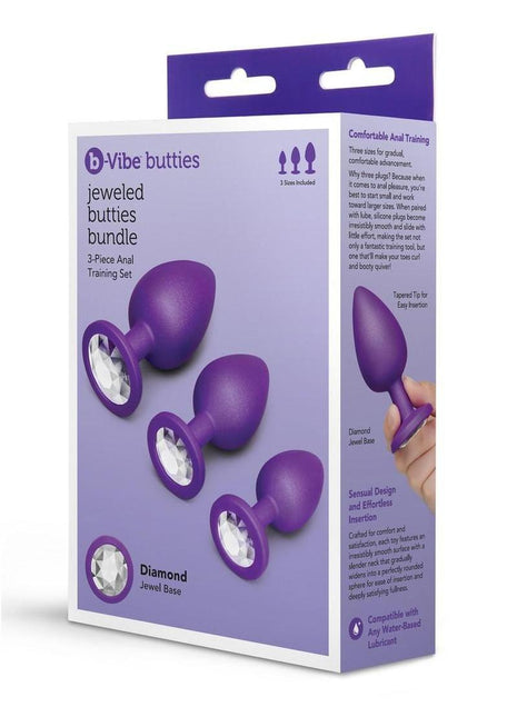 B-Vibe Jewel Butties Bundle Silicone Anal Plug - Purple - 3 Piece/Set