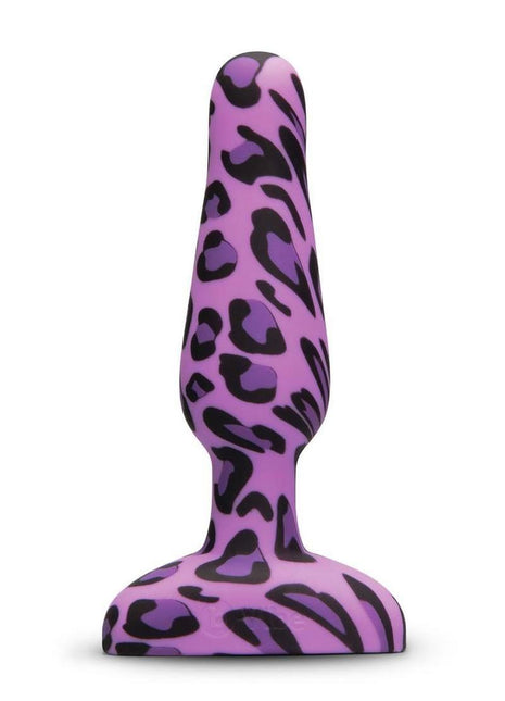 B-Vibe Novice Plug Rechargeable Silicone Anal Plug with Remote Control - Animal Print/Leopard/Purple