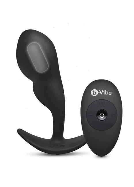 B-Vibe Remote Control P-Spot Rechargeable Silicone Snug Plug 145g - Black
