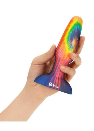 B-Vibe Peace and Love Rechargeable Silicone Rimming Plug with Remote Control - Tie Die