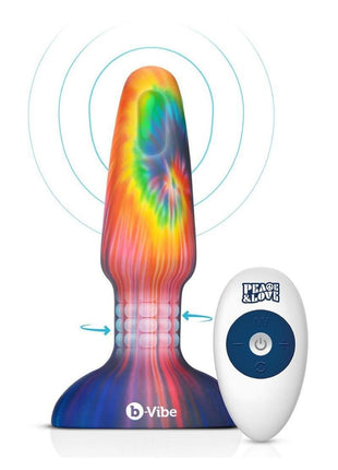 B-Vibe Peace and Love Rechargeable Silicone Rimming Plug with Remote Control - Tie Die