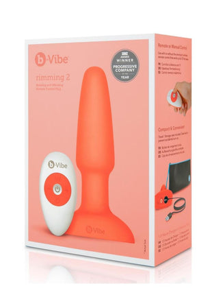 B-Vibe Rimming Plug 2 Rechargeable Silicone Anal Plug with Remote - Orange