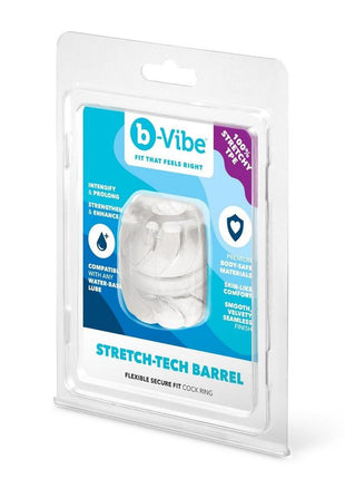 B-Vibe Stretch Tech Barrel Ultra Stretchy Cock Ring - Clear