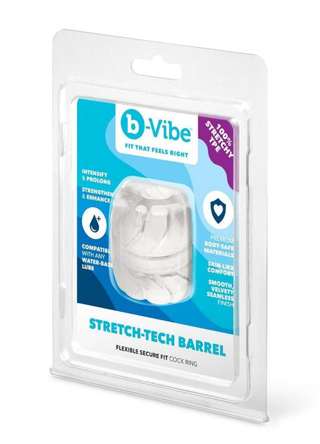 B-Vibe Stretch Tech Barrel Ultra Stretchy Cock Ring - Clear