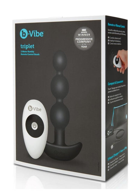 B-Vibe Triplet Anal Beads Rechargeable Silicone Beads with Remote Control - Black