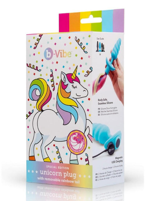 B-Vibe Unicorn Vibrating Plug with Tail - Rainbow