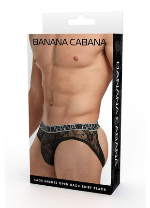 Banana Cabana Lace Nights Open Back Brief - Black - Large/XLarge