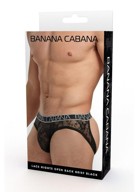 Banana Cabana Lace Nights Open Back Brief - Black - Large/XLarge