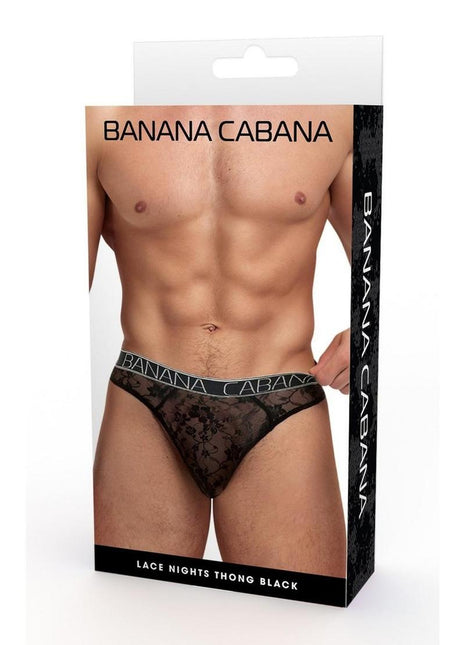 Banana Cabana Lace Nights Thong - Black - Large/XLarge