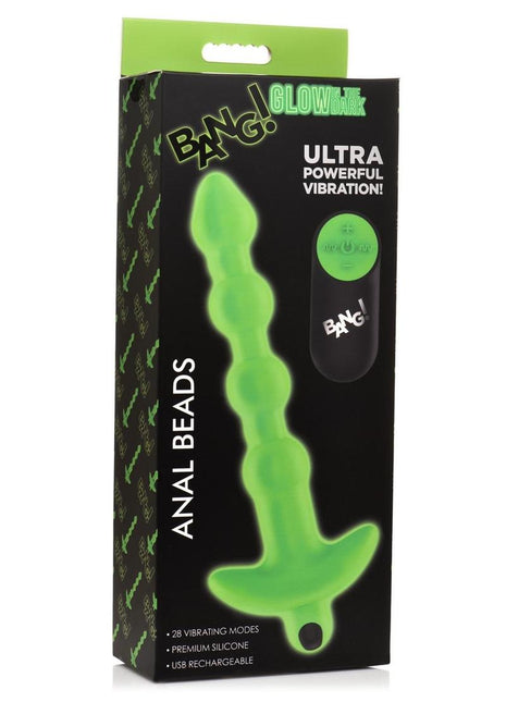 Bang! 28x Glow In The Dark Silicone Rechargeable Anal Beads with Remote - Glow In The Dark/Green