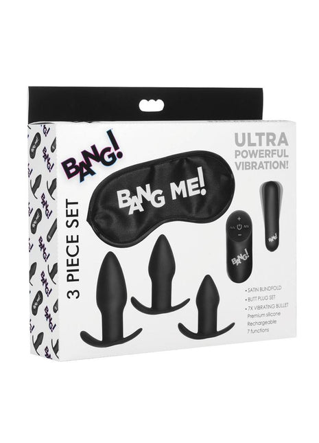 Bang! Backdoor Adventure Rechargeable Silicone Butt Plug Kit - Black - Set Of 5