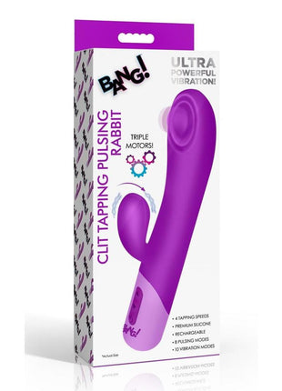 Bang! Clit Tapping Pulsing Rechargeable Silicone Rabbit Vibrator - Purple