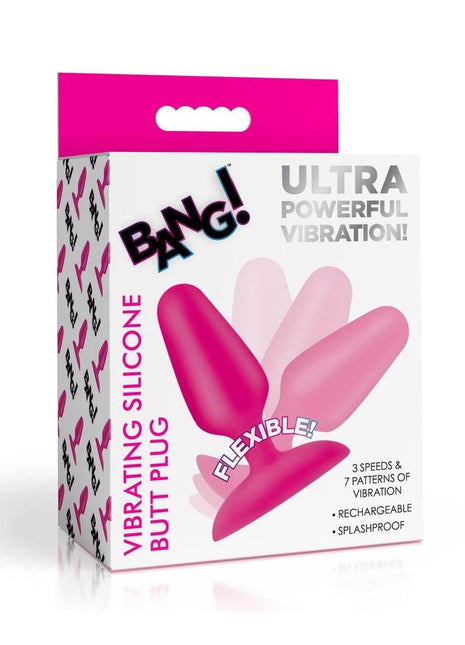 Bang! Flexible Vibrating Silicone Rechargeable Butt Plug - Pink