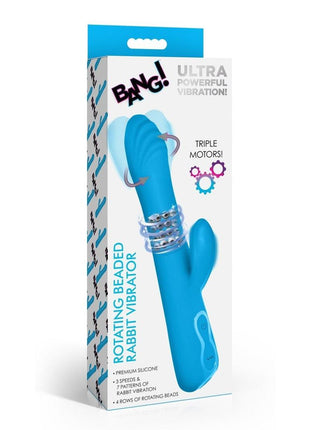 Bang! Rotating Beaded Rechargeable Silicone Rabbit Vibrator - Blue