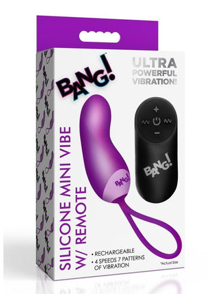 Bang Silicone Rechargeable Mini Vibrator with Remote Control - Purple
