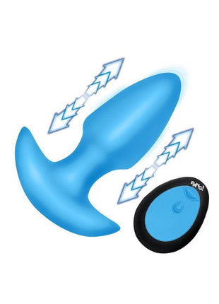 Bang! Thrusting and Vibrating Rechargeable Silicone Butt Plug - Blue