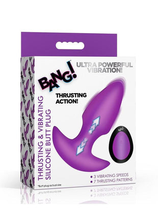 Bang! Thrusting and Vibrating Rechargeable Silicone Butt Plug - Purple