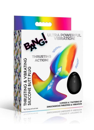 Bang Thrusting and Vibrating Rechargeable Silicone Butt Plug - Rainbow