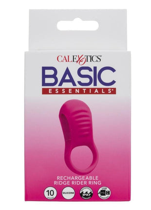 Basic Essentials Rechargeable Ridge Rider Silicone Cock Ring - Pink