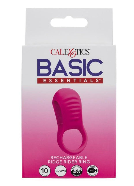 Basic Essentials Rechargeable Ridge Rider Silicone Cock Ring - Pink