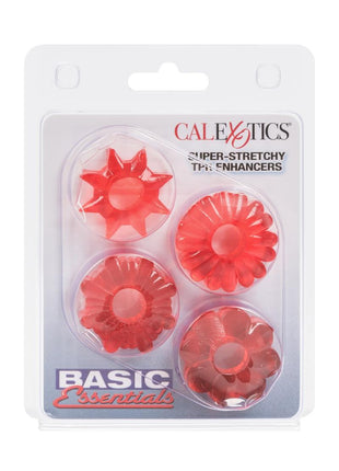 Basic Essentials Super Stretchy Enhancer Cock Rings - Assorted Colors/Red