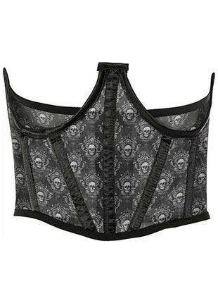 Plus Size Black & White Skull Mesh Open Cup Waist Cincher