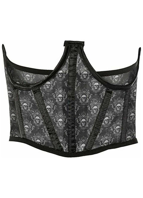 Plus Size Black & White Skull Mesh Open Cup Waist Cincher